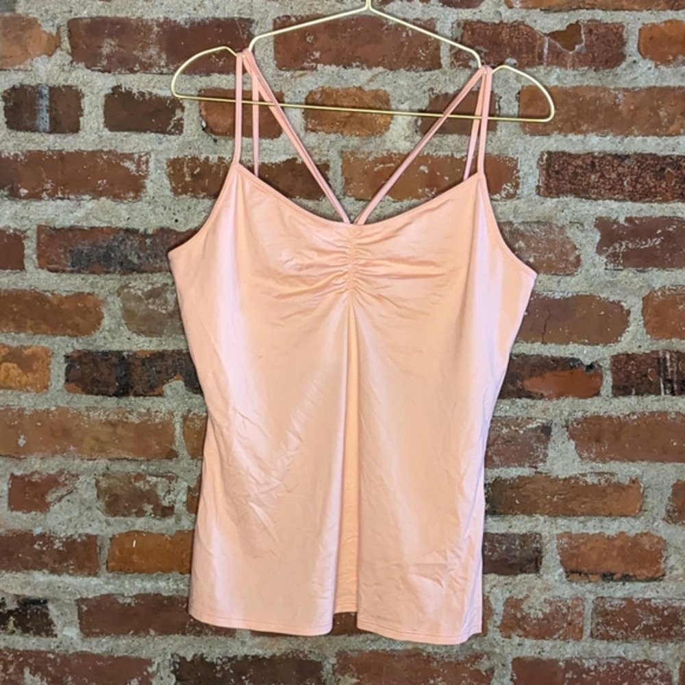 Boston Proper Large Peach Athletic Strappy Tank Top w/ Built-in Bra
